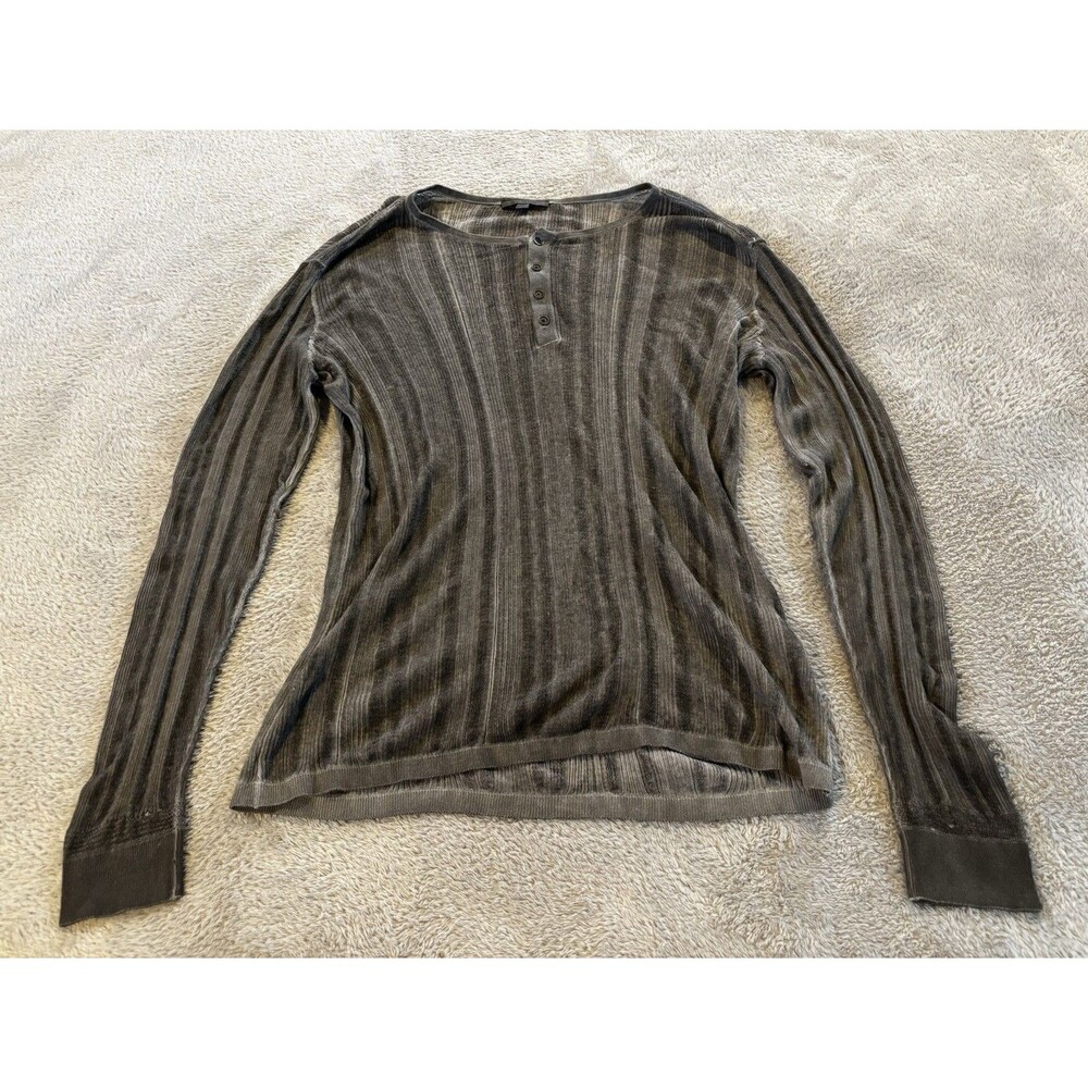 John Varvatos Henley Ribbed Gray LS Shirt Men's Size Xl